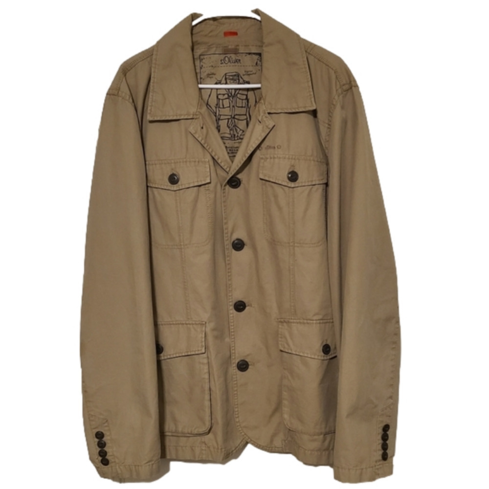 S. OLIVER Khaki Men's Military Field Jacket with Front Pockets and Button Sleeve